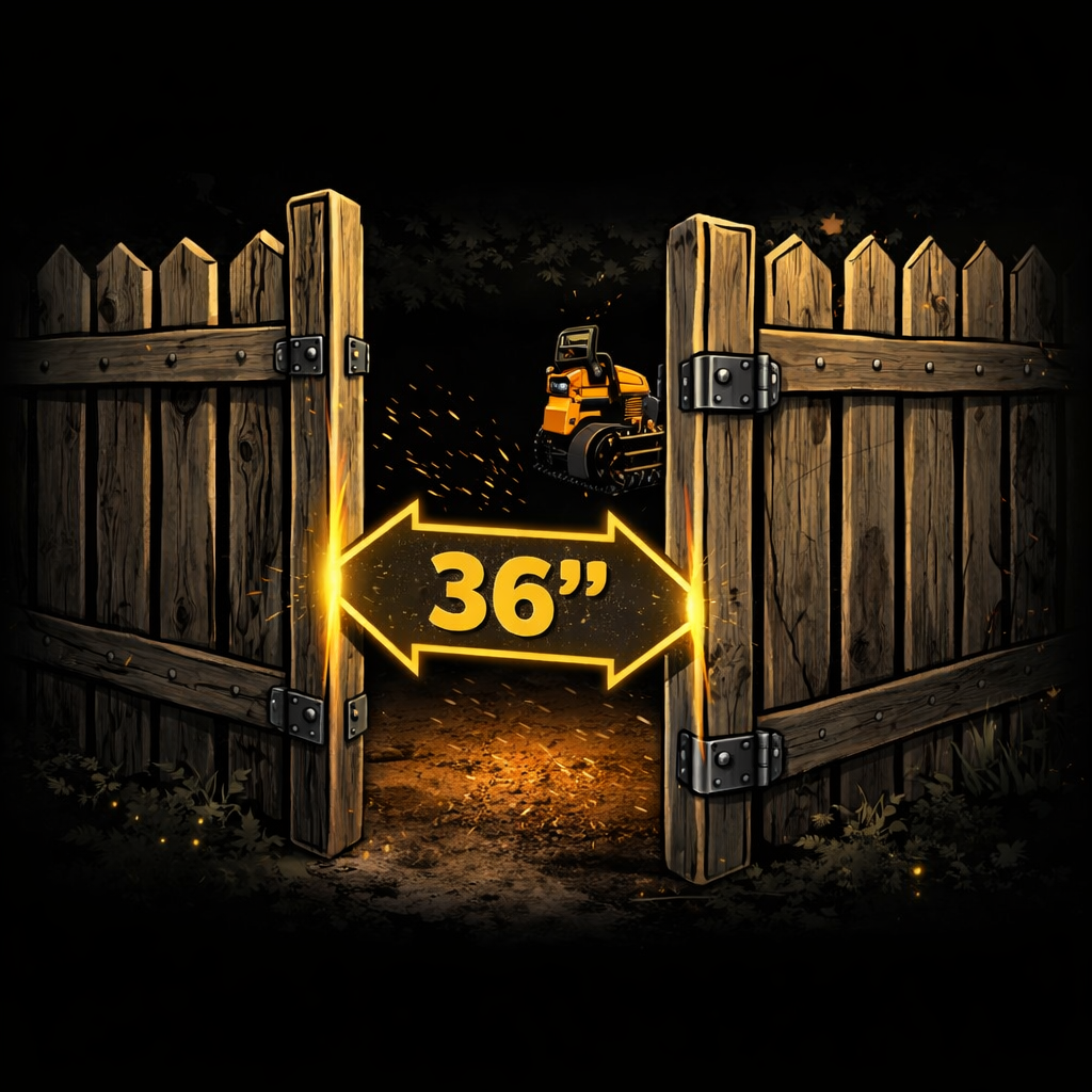 Graphic showing stump grinder fits through 36 inch gate clearance